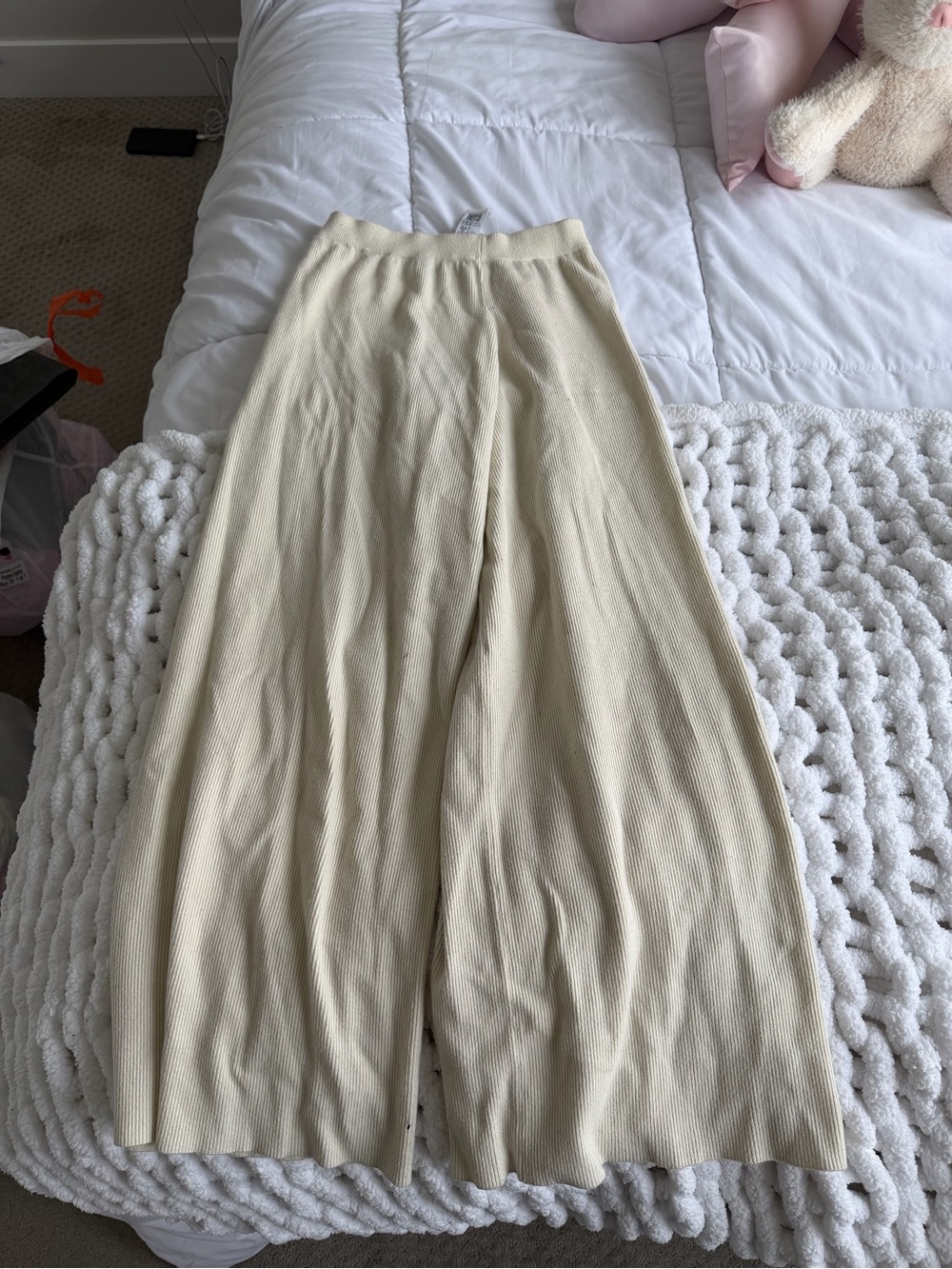 ASOS Cream Wide-Leg Knit Pants